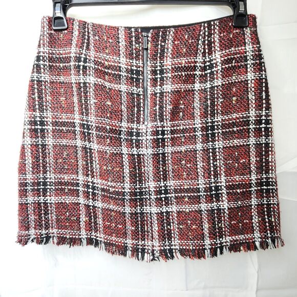 Plaid Mini Skirt Tweed Gold Sparkle Size M by Sanctuary Red Fringe Hem Academia - Picture 4 of 10